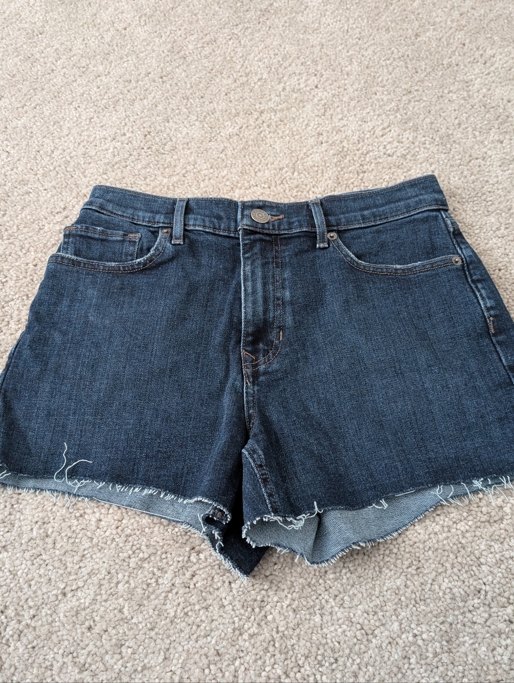 Express Midi High Rise Dark Washed Jean Denim Shorts 6